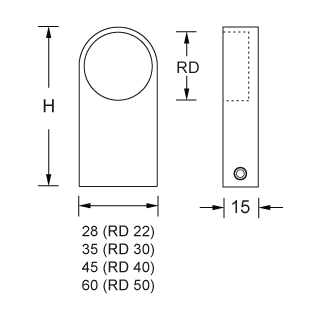 Halterung für Kleiderstange Edelstahl RS Endhalter links D=22 mm H=75 mm Edelstahl matt