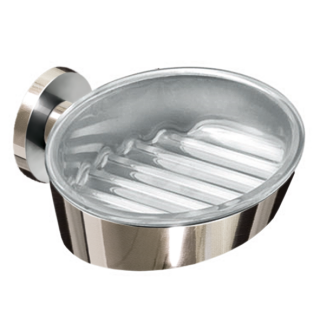 METRIC soap holder with screw-on glass dish polished stainless steel