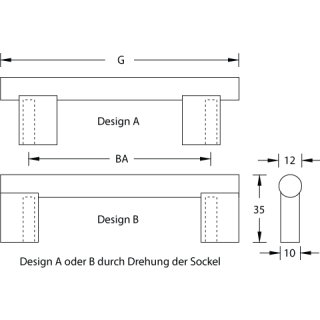 Möbelgriff Tri-Line Sockel 20 x 10 mm 448 mm Edelstahl matt