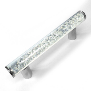 Glass furniture handle filled with glass stones